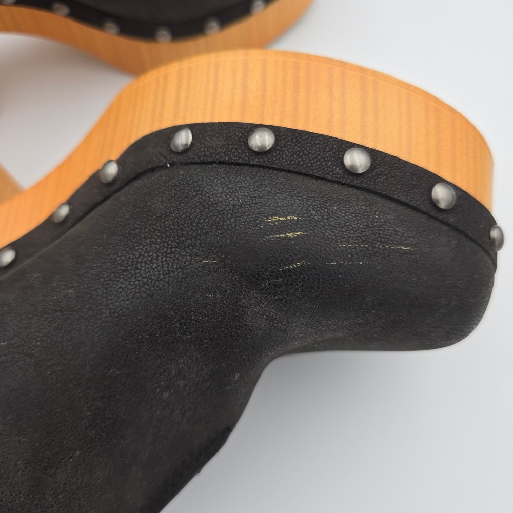 MIA Black Vegan Leather Studded Platform Clogs Wood Block Heel Mules Mens Size 8 - Picture 6 of 7